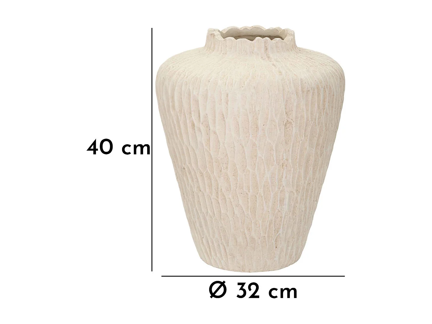 Vaso in magnesio colore crema cm ø 32x40