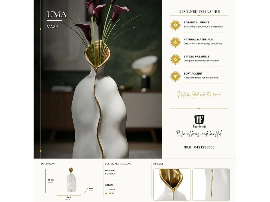 Vase Design en Céramique "Uma" 40cm Blanc