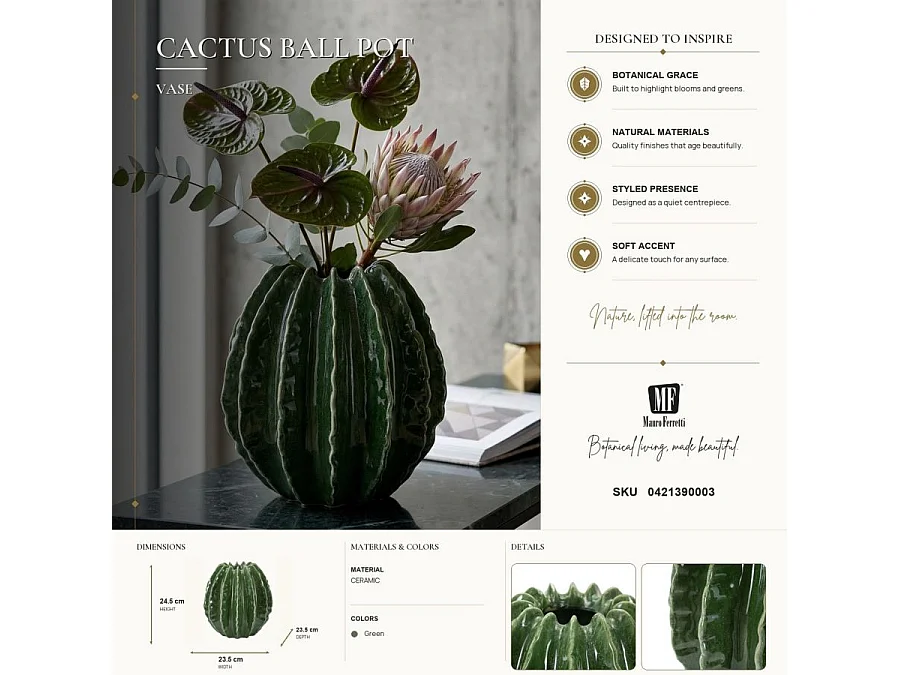 Jarrón decorativo de cerámica en forma de esfera Cactus Ball 24