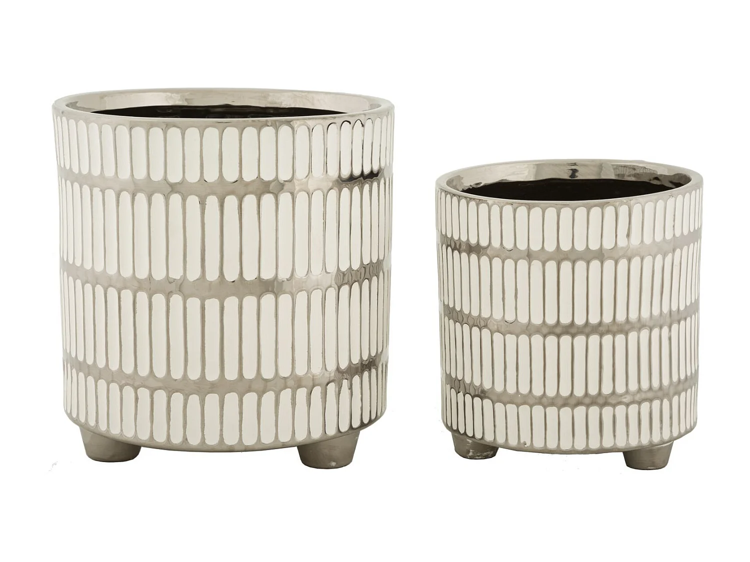 Lot de 2 Vases en Céramique "Ray" 24cm Blanc & Argent