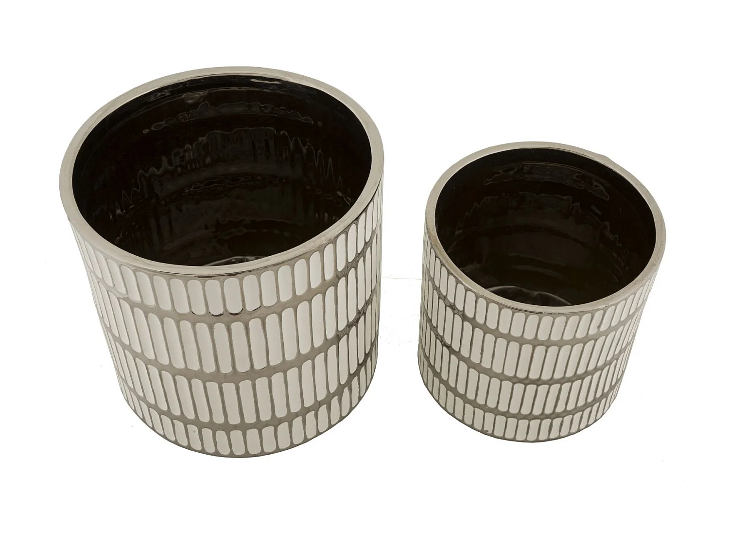 Lot de 2 Vases en Céramique "Ray" 24cm Blanc & Argent