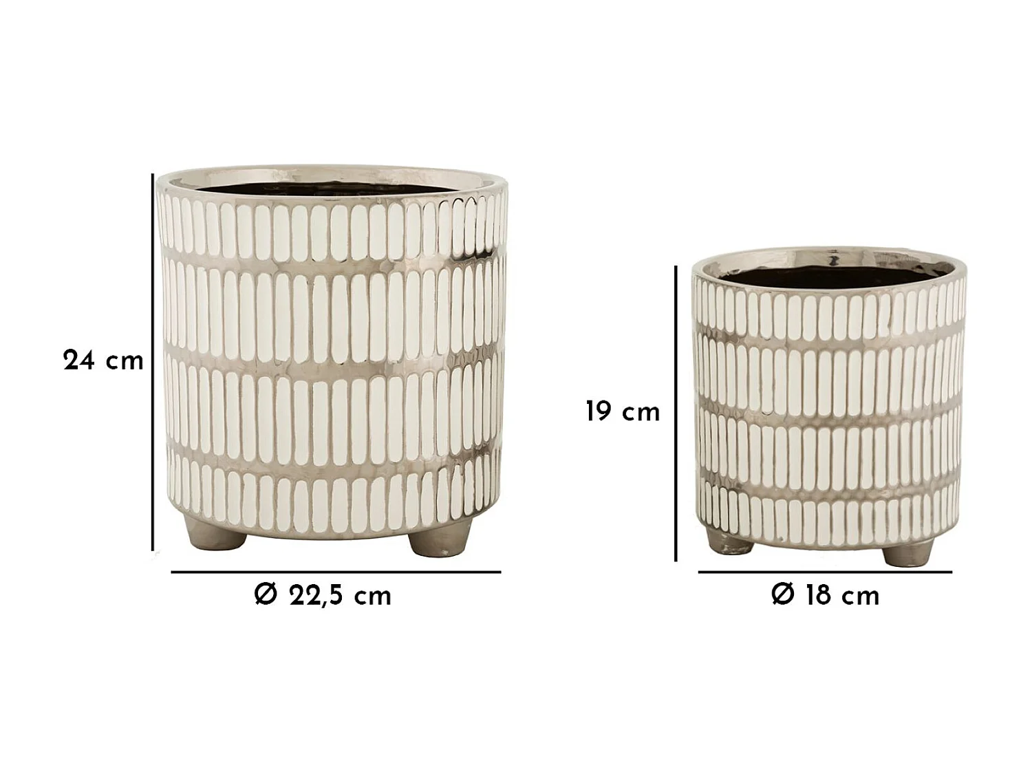 Lot de 2 Vases en Céramique "Ray" 24cm Blanc & Argent