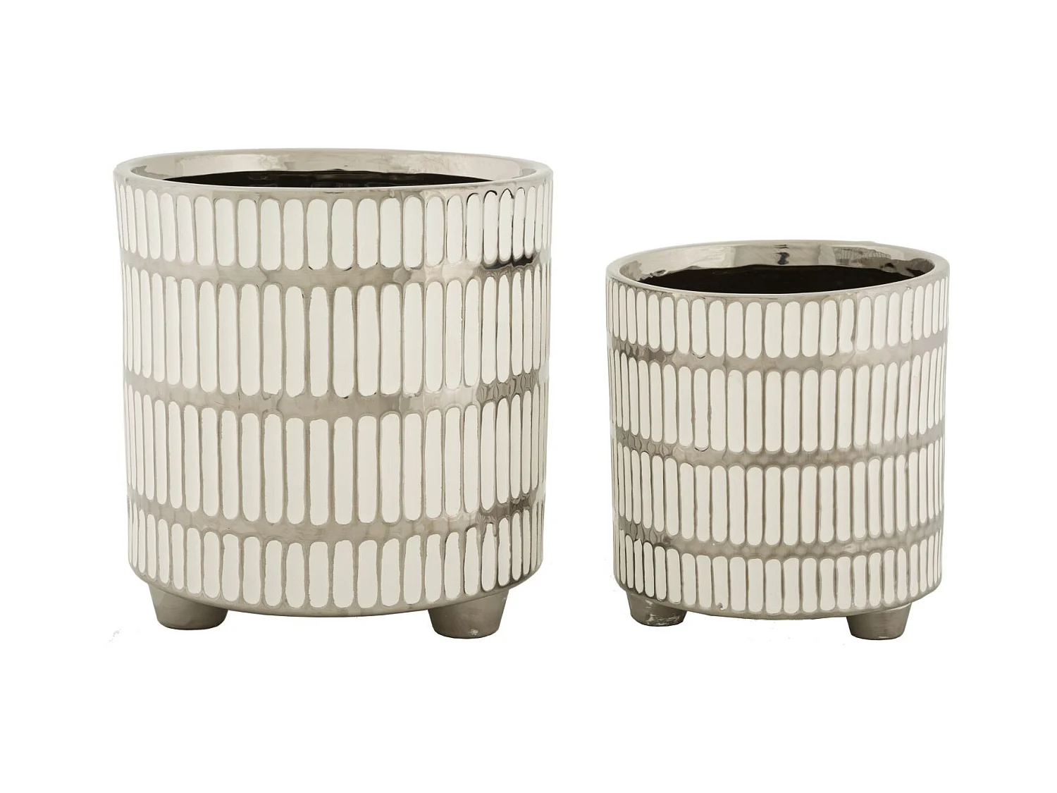 Set di 2 portavasi in ceramica bianchi e oro Ø cm 22,5x24-18x19