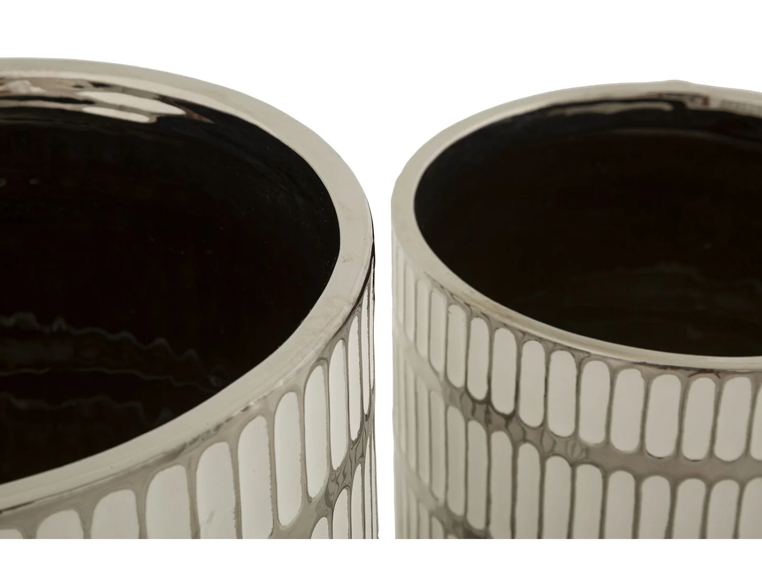 Set de 2 jarrones de cerámica blanca con decoraciones en plata Ray