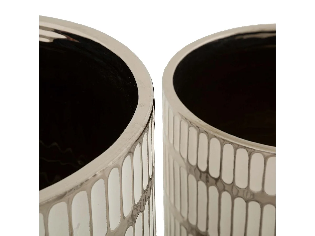 Set de 2 jarrones de cerámica blanca con decoraciones en plata Ray