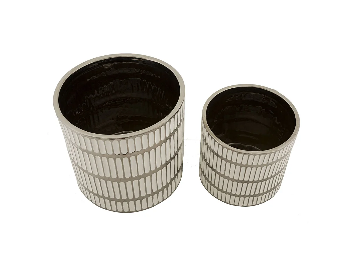 Lot de 2 Vases en Céramique "Ray" 24cm Blanc & Argent