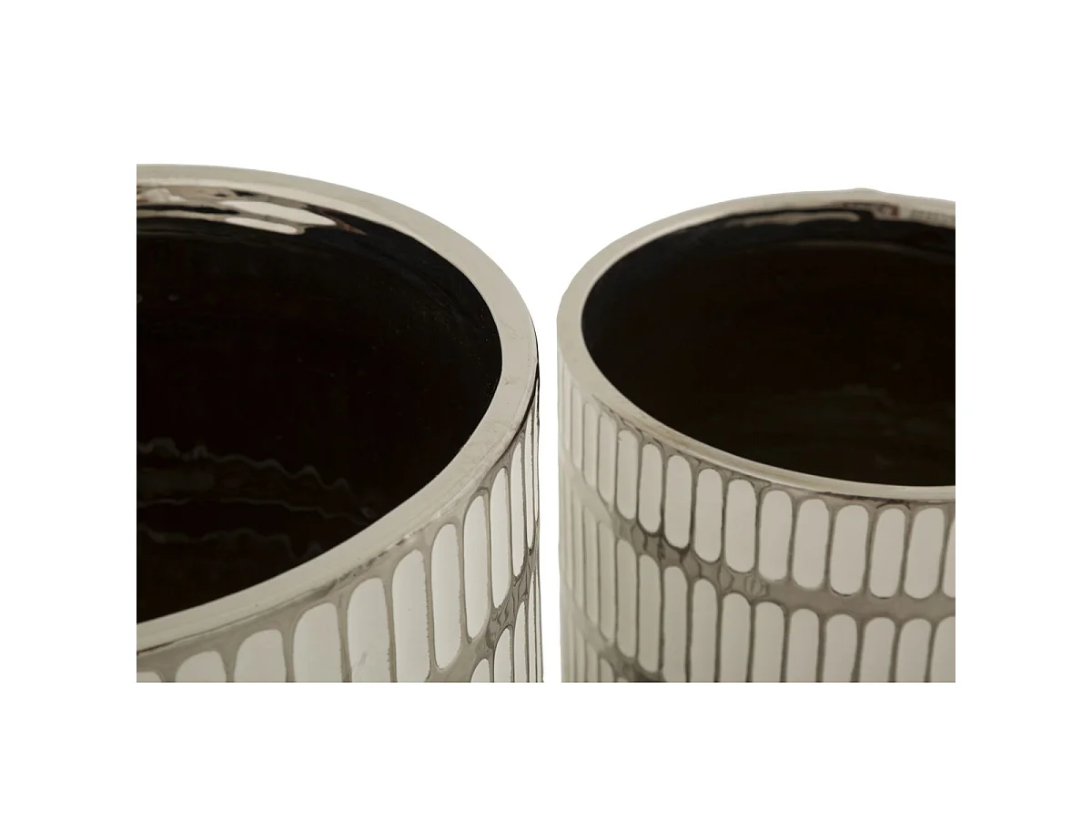Lot de 2 Vases en Céramique "Ray" 24cm Blanc & Argent