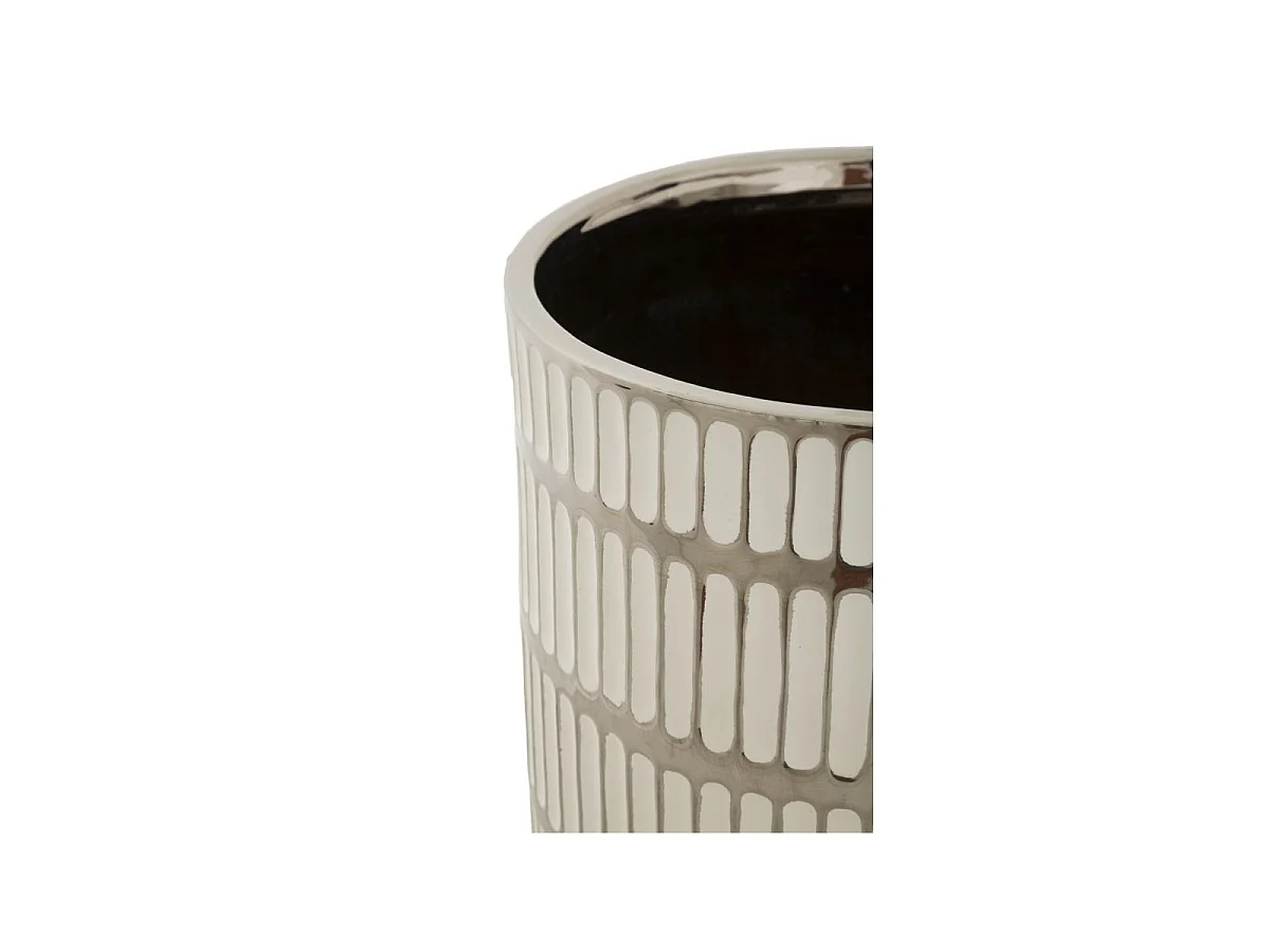 Lot de 2 Vases en Céramique "Ray" 24cm Blanc & Argent