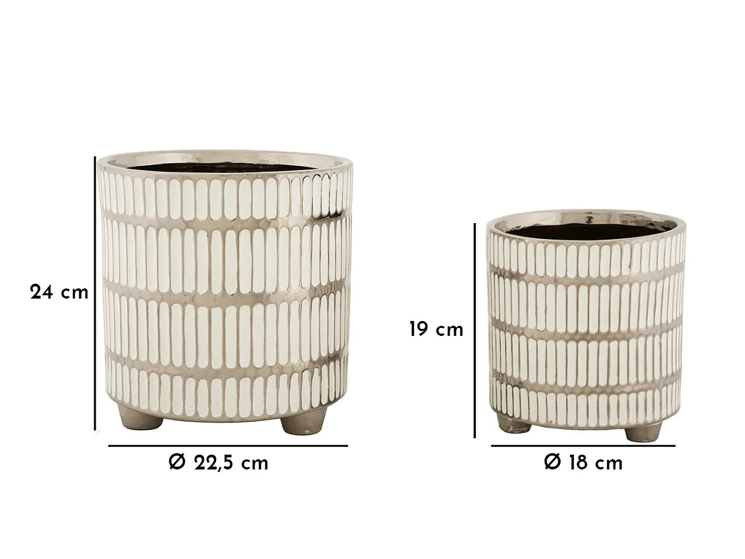 Lot de 2 Vases en Céramique "Ray" 24cm Blanc & Argent