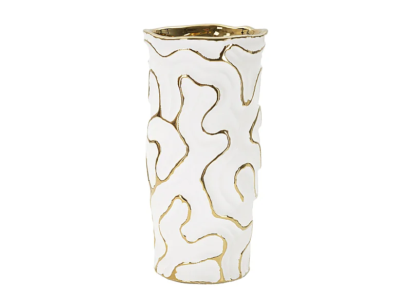Decoratieve witte en gouden keramische vaas Ø 12,5x25 cm