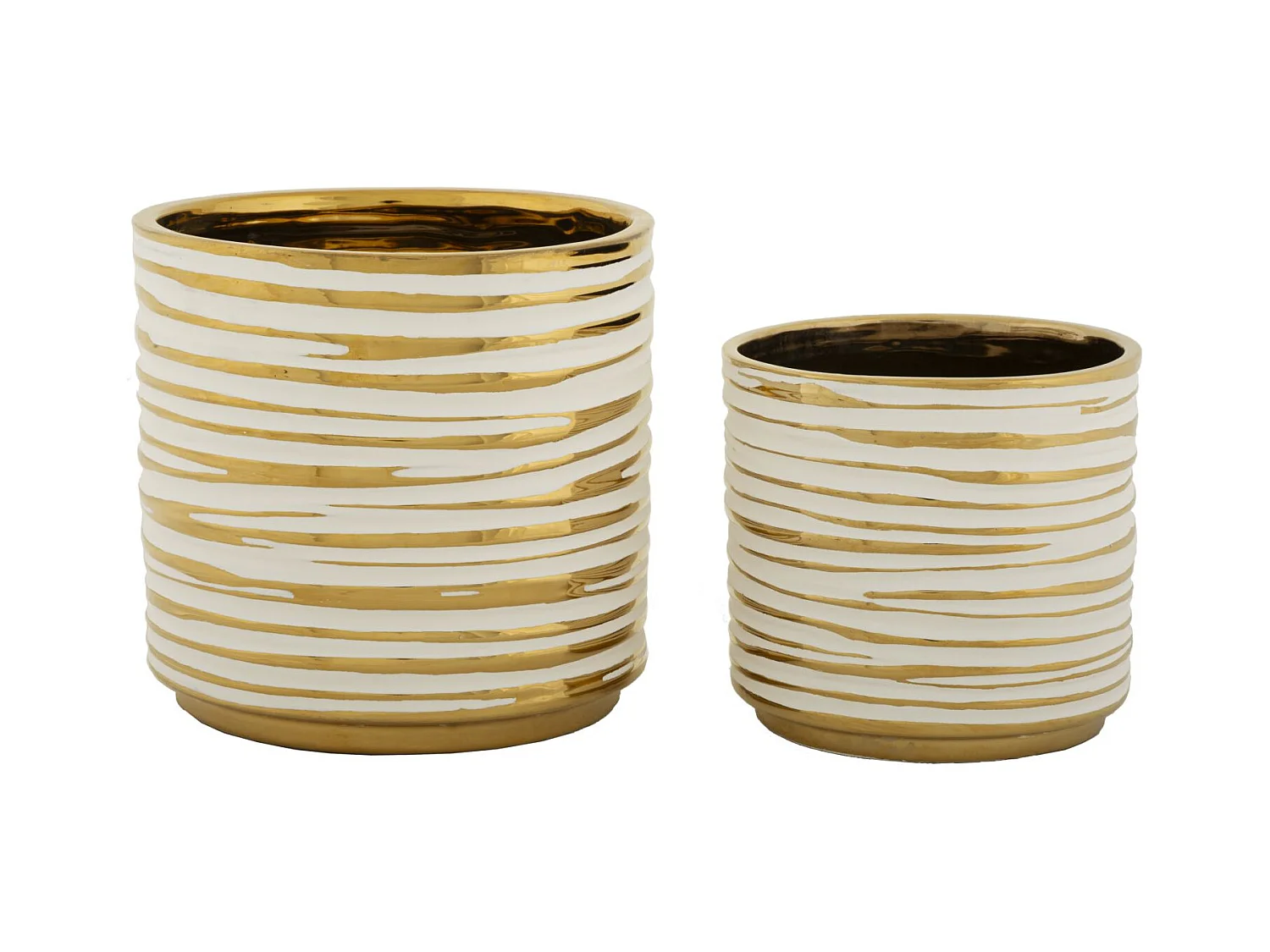 Lot de 2 Vases en Céramique "Blom" 23cm Or & Blanc