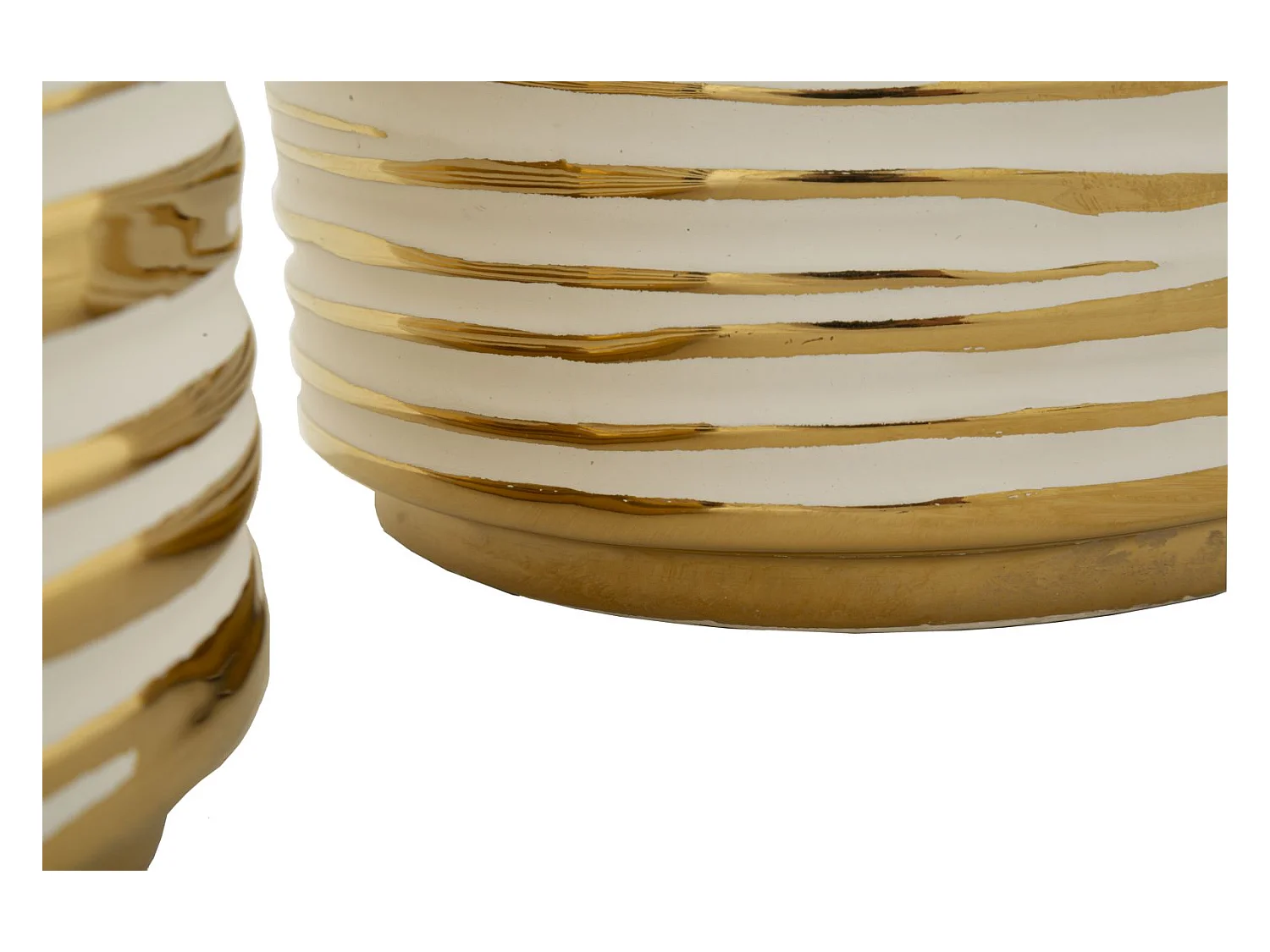 Lot de 2 Vases en Céramique "Blom" 23cm Or & Blanc