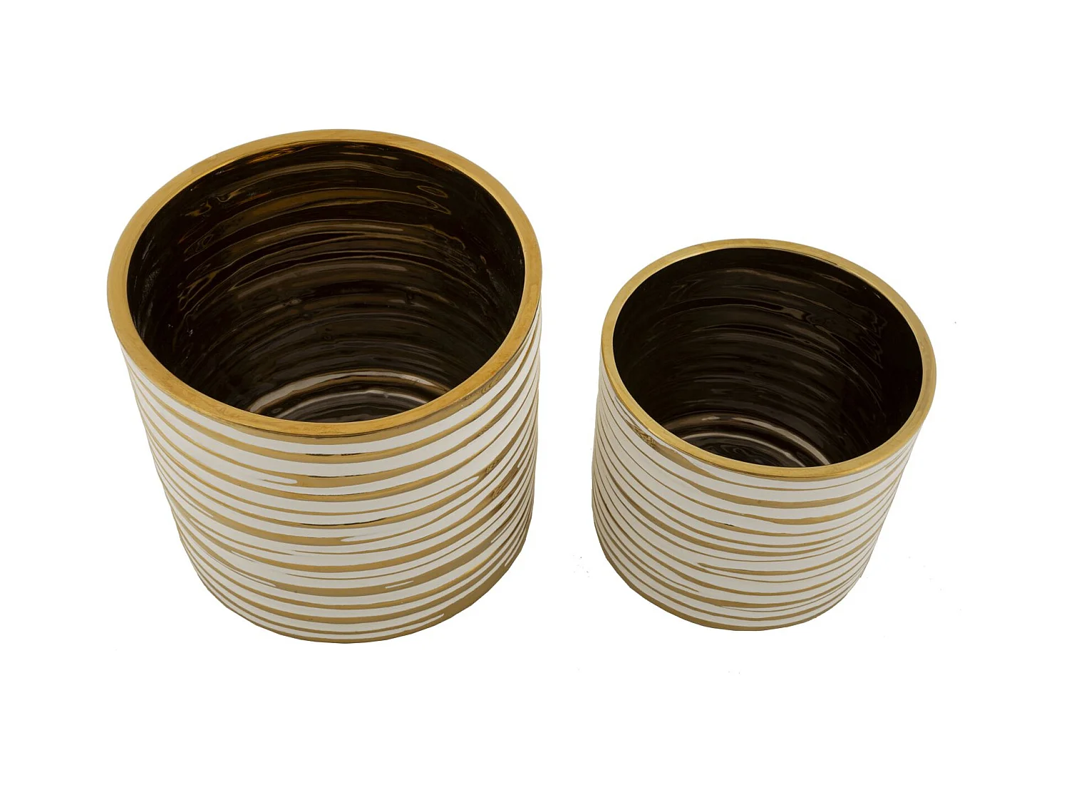 Lot de 2 Vases en Céramique "Blom" 23cm Or & Blanc