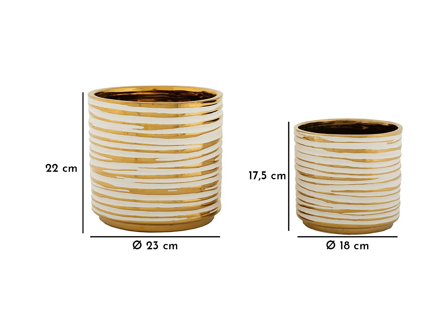 Lot de 2 Vases en Céramique "Blom" 23cm Or & Blanc