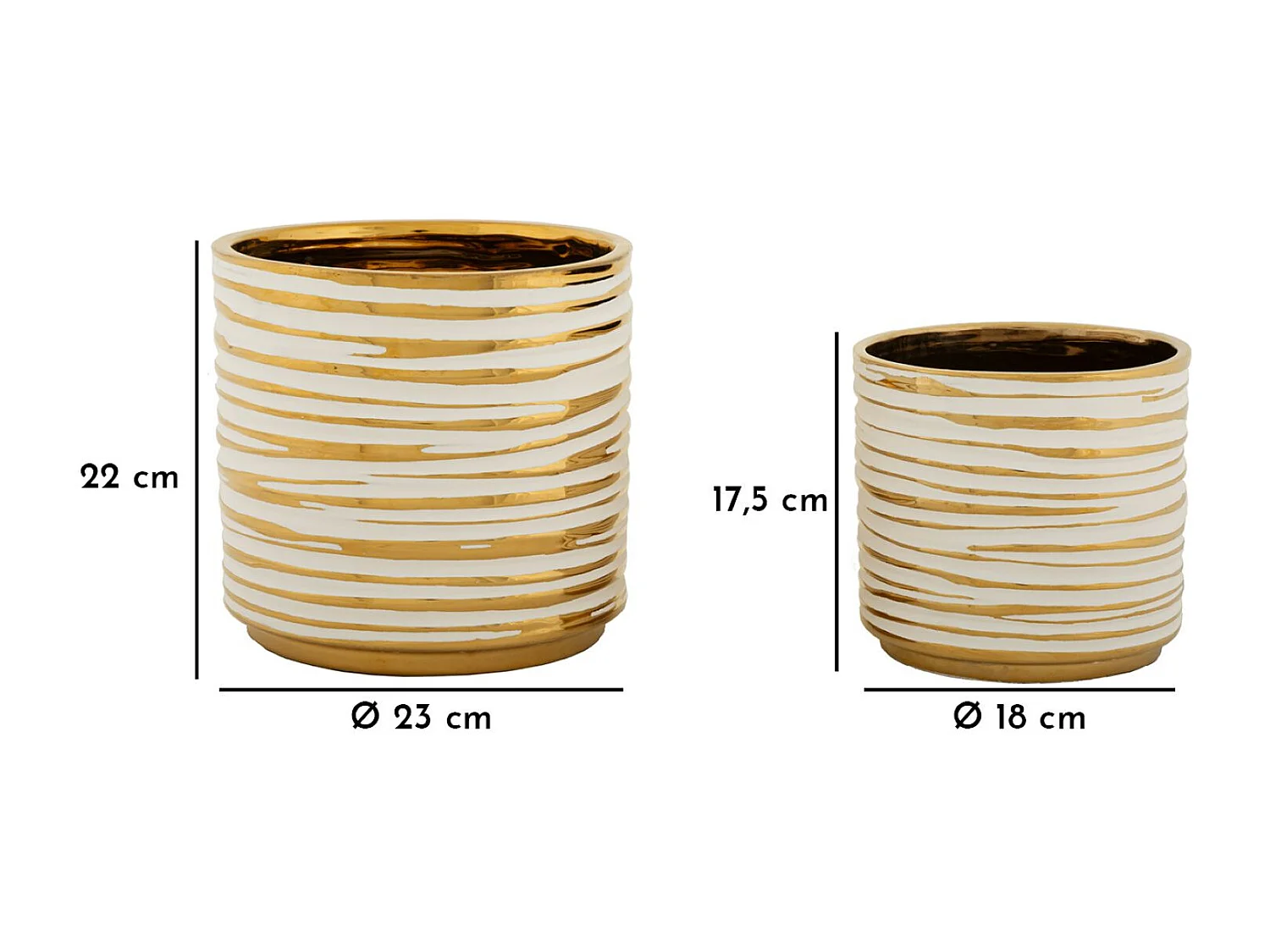 Lot de 2 Vases en Céramique "Blom" 23cm Or & Blanc