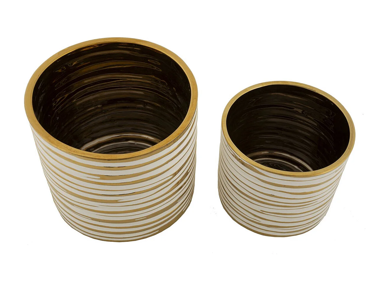 Lot de 2 Vases en Céramique "Blom" 23cm Or & Blanc