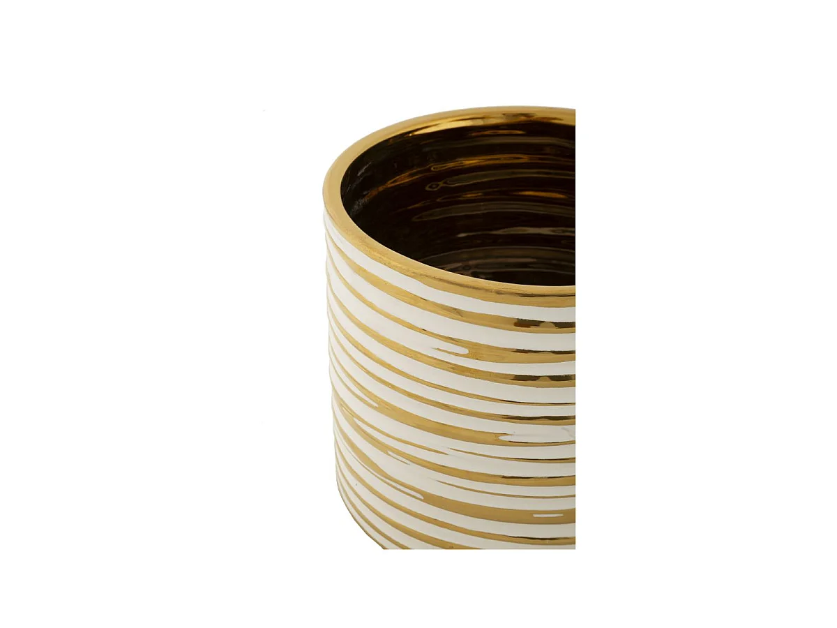 Juego de 2 jarrones de cerámica blancos y dorados Ø cm 23x22-18x17,5