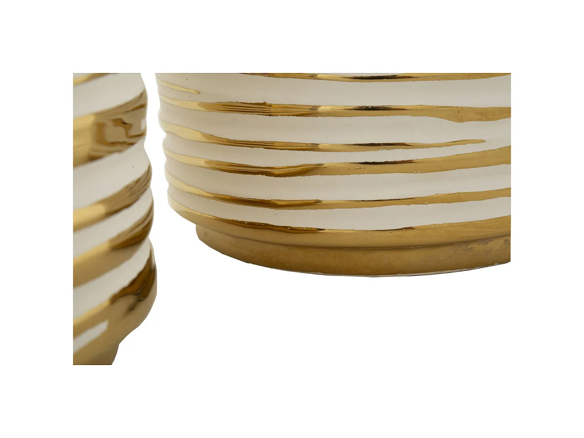 Juego de 2 jarrones de cerámica blancos y dorados Ø cm 23x22-18x17,5
