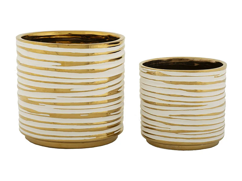 Lot de 2 Vases en Céramique "Blom" 23cm Or & Blanc