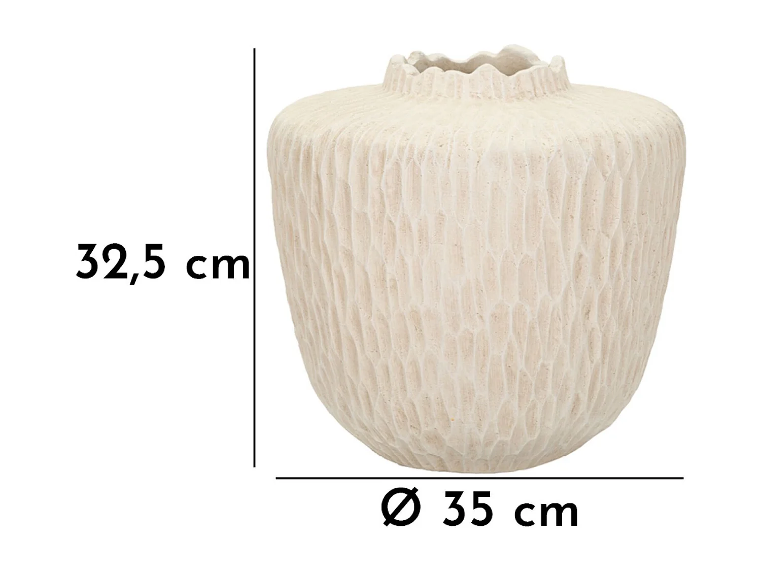 Vaso in magnesio colore crema cm ø 35x32,5