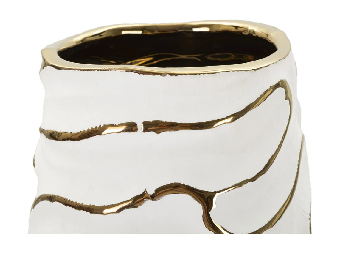 Decoratieve witte en gouden keramische vaas Ø 14,5x39,5 cm