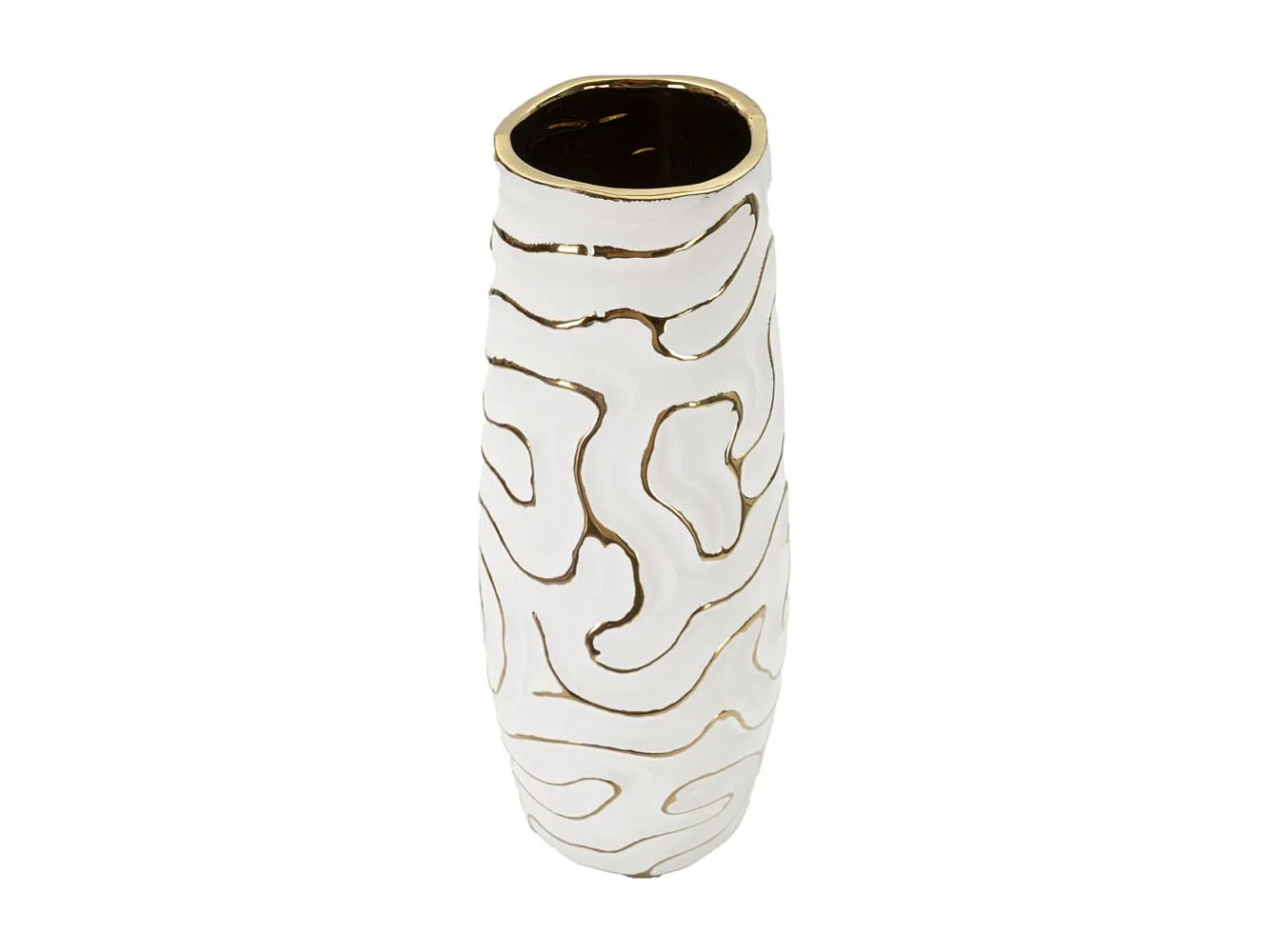 Decoratieve witte en gouden keramische vaas Ø 14,5x39,5 cm