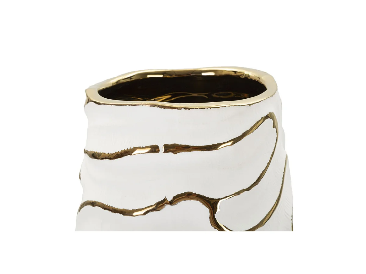 Dekovase als Wohnaccessoire - weiß, goldfarben, Keramik, Glamour-Stil, Höhe 39,5 cm - Lia