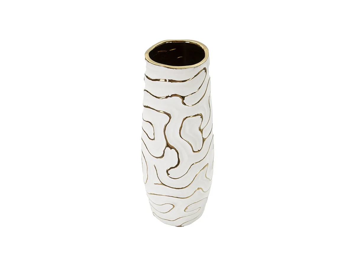 Dekovase als Wohnaccessoire - weiß, goldfarben, Keramik, Glamour-Stil, Höhe 39,5 cm - Lia