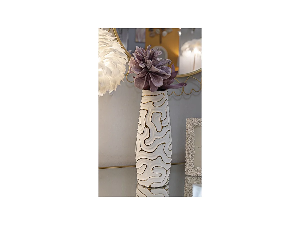 Dekovase als Wohnaccessoire - weiß, goldfarben, Keramik, Glamour-Stil, Höhe 39,5 cm - Lia