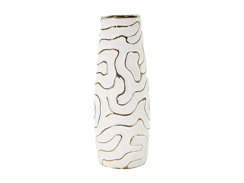 Decoratieve witte en gouden keramische vaas Ø 14,5x39,5 cm