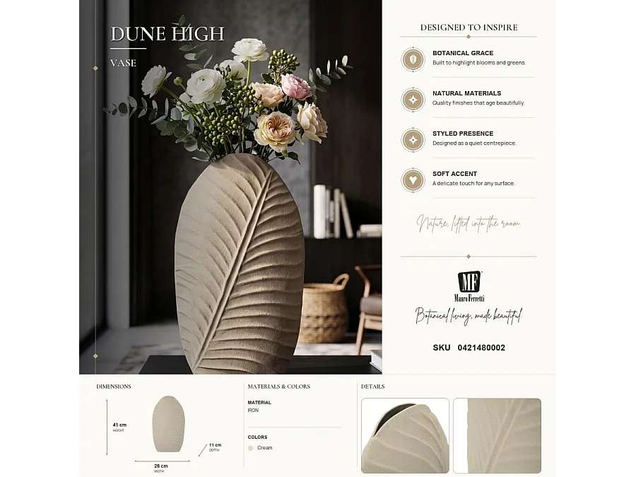 Vase Design "Dune" 41cm Crème