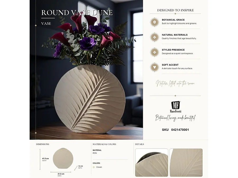 Vase Rond Design "Dune" 41cm Crème