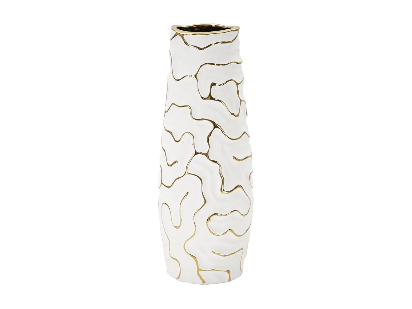 Decoratieve witte en gouden keramische vaas Ø 12x29,5 cm
