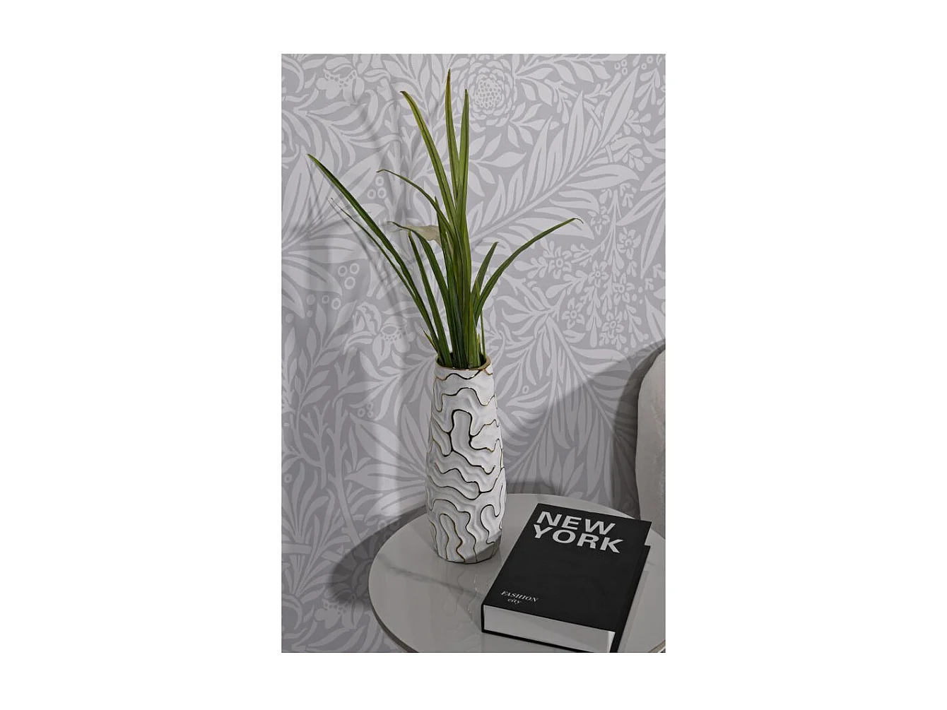 Decoratieve witte en gouden keramische vaas Ø 12x29,5 cm