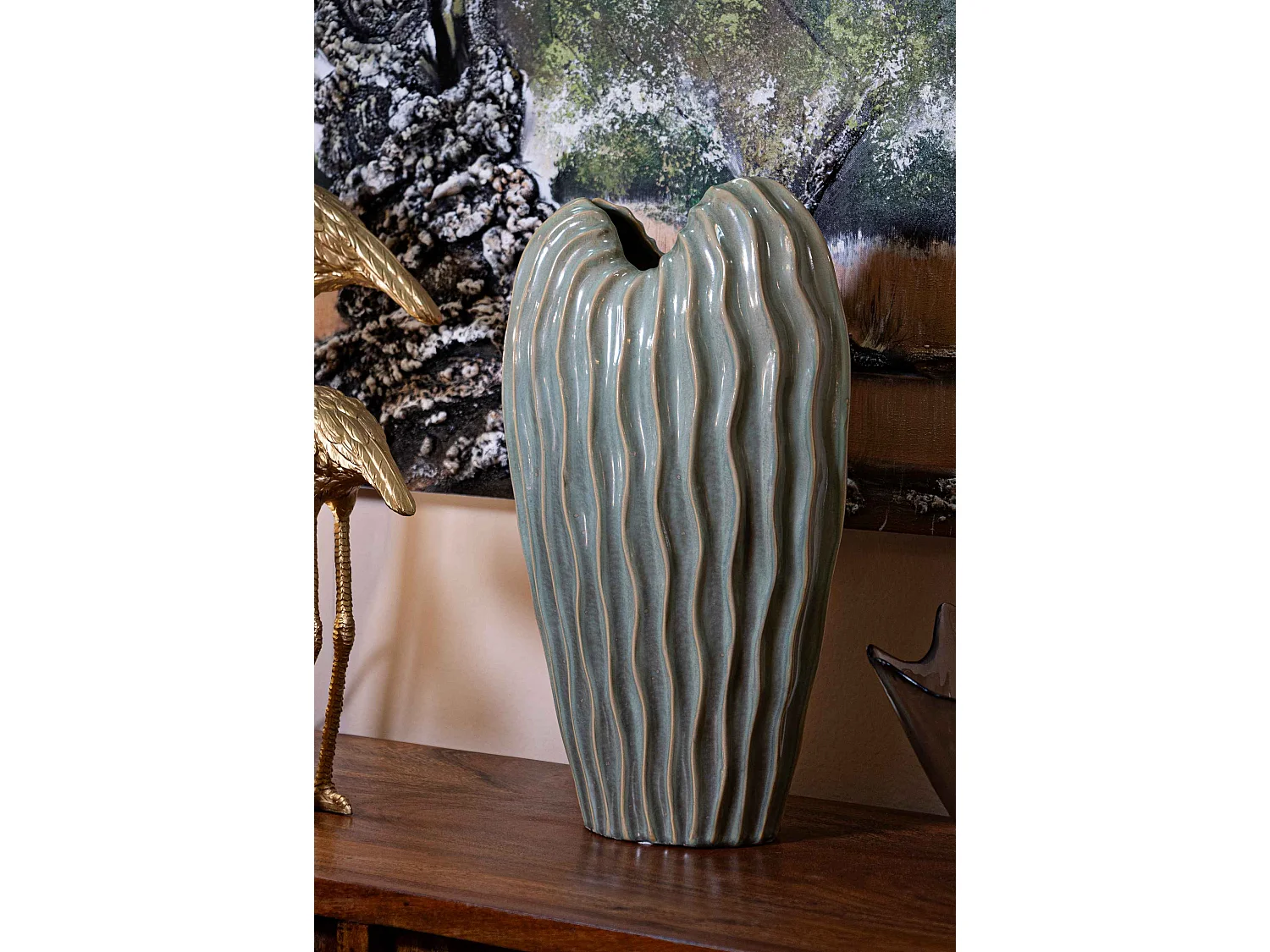 Vase en céramique verte 27x14x46,5 cm