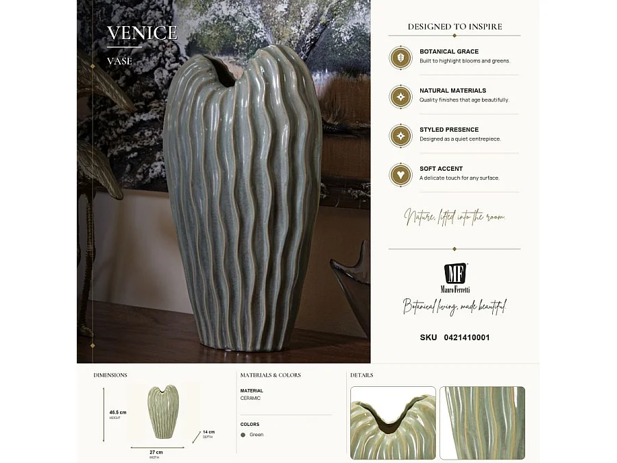 Vase en Céramique "Venice" 46cm Vert