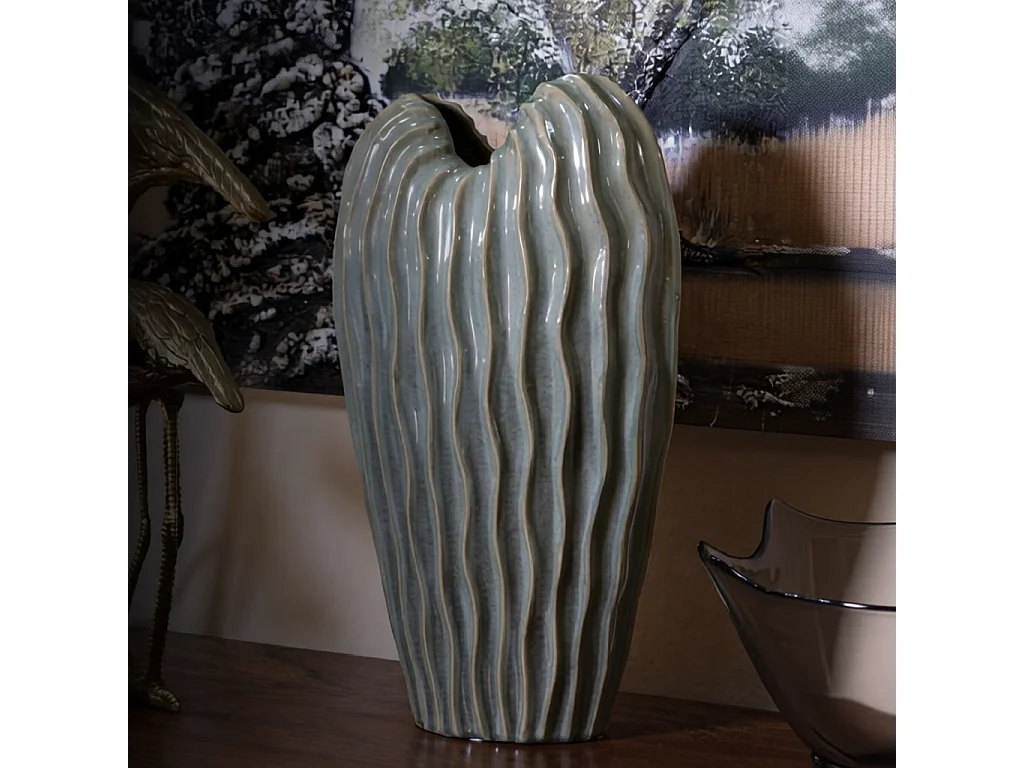 Wazon dekoracyjny do jadalni - zielony, ceramika, nowoczesny, 27 x 14 x 46,5 cm - Venice