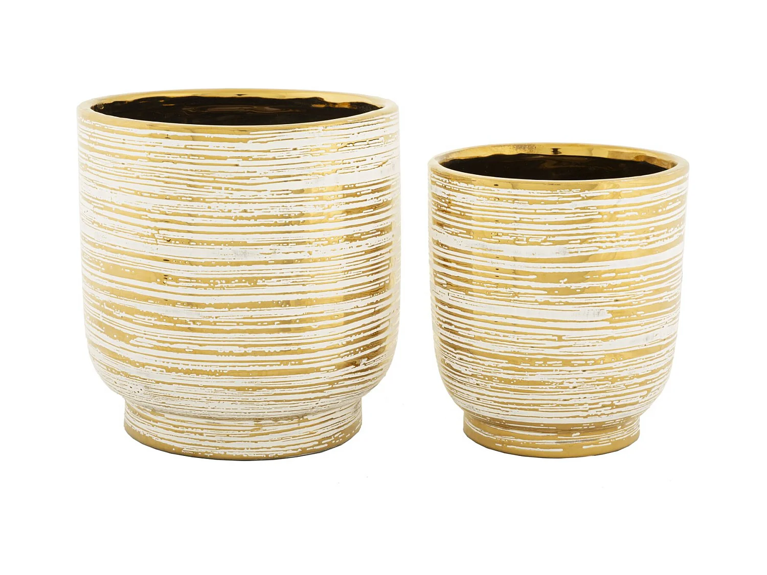 Lot de 2 Vases en Céramique "Melody" 24cm Or & Blanc