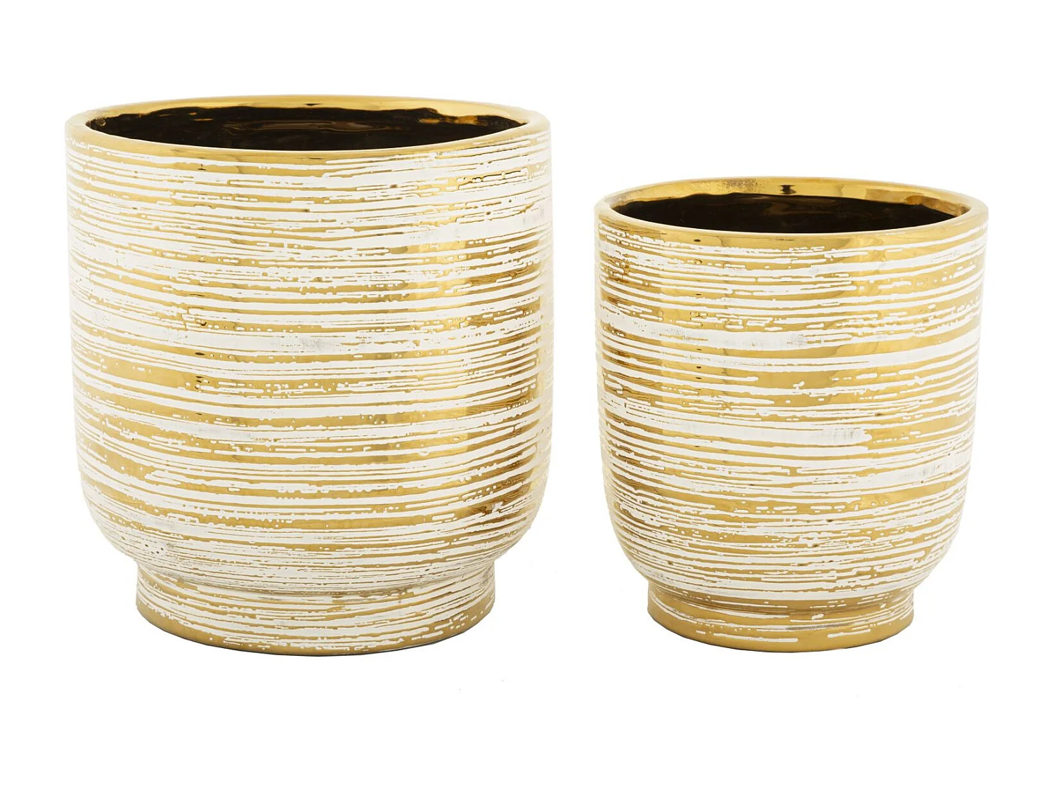 Lot de 2 Vases en Céramique "Melody" 24cm Or & Blanc