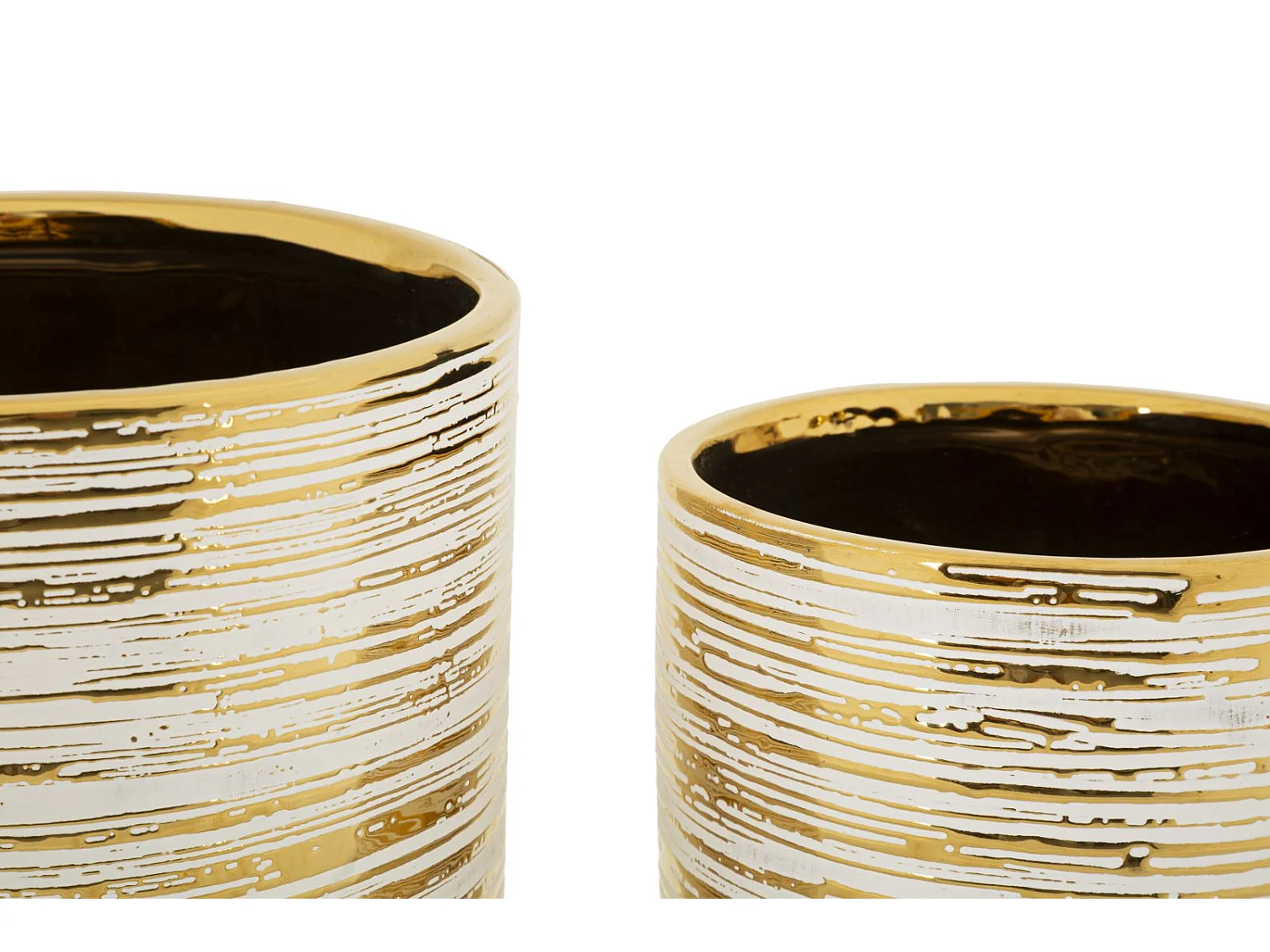 Lot de 2 Vases en Céramique "Melody" 24cm Or & Blanc