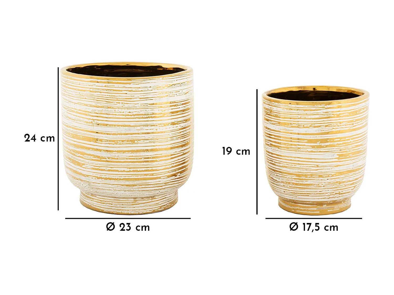 Lot de 2 Vases en Céramique "Melody" 24cm Or & Blanc