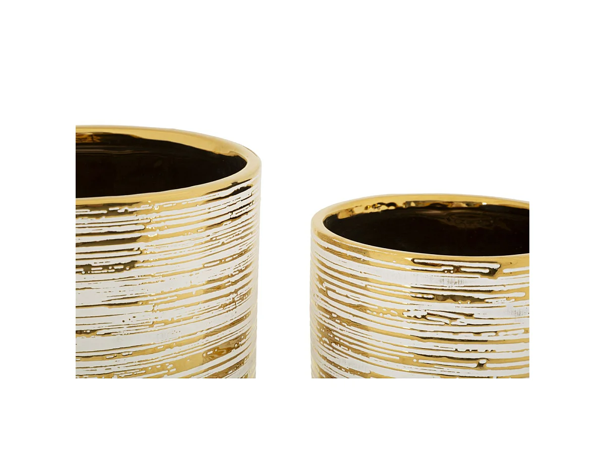 Lot de 2 Vases en Céramique "Melody" 24cm Or & Blanc
