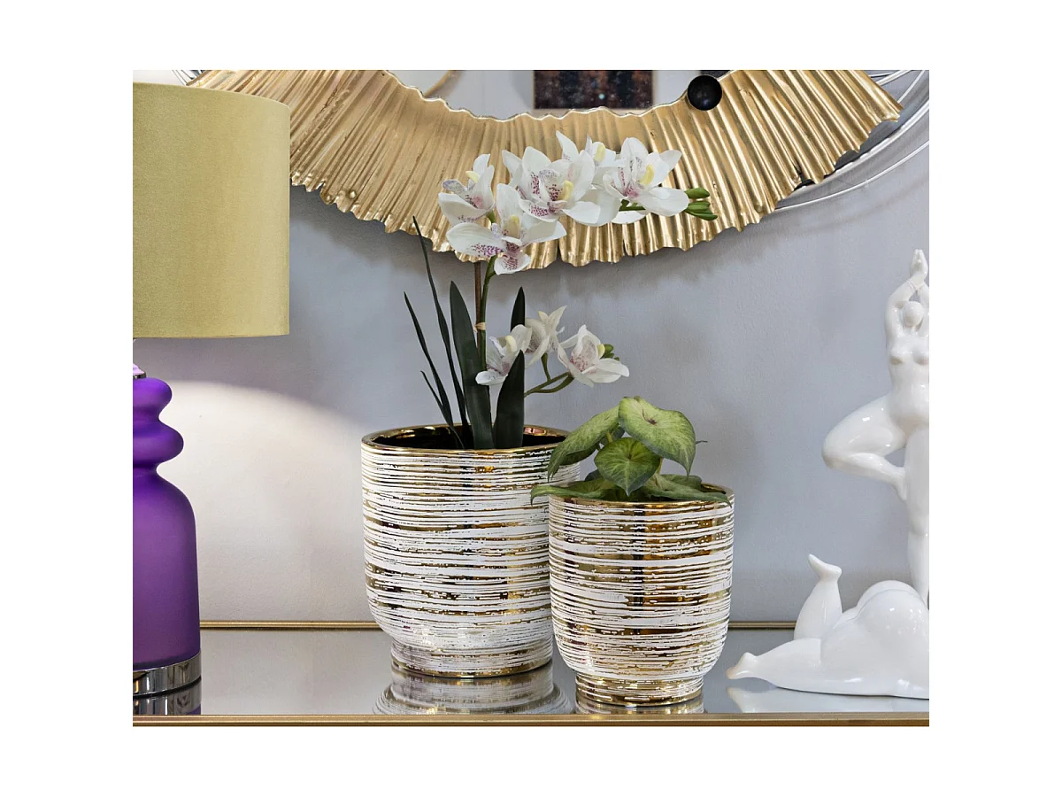 Lot de 2 Vases en Céramique "Melody" 24cm Or & Blanc