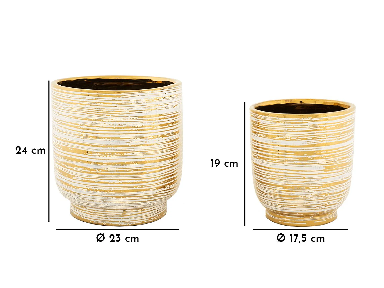 Lot de 2 Vases en Céramique "Melody" 24cm Or & Blanc