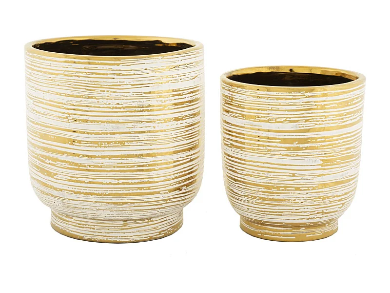 Lot de 2 Vases en Céramique "Melody" 24cm Or & Blanc