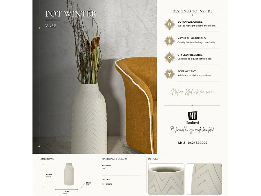 Vase Design en Céramique "Winter" 60cm Crème