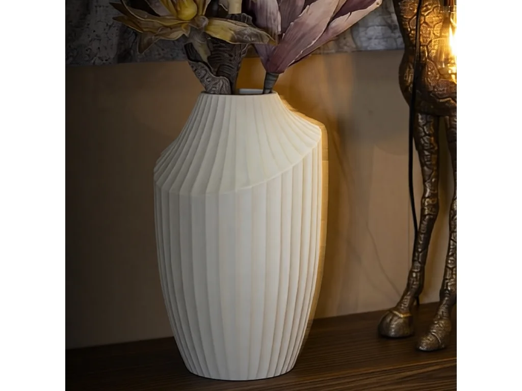 Vase Design Rainuré "Ice" 38cm Crème