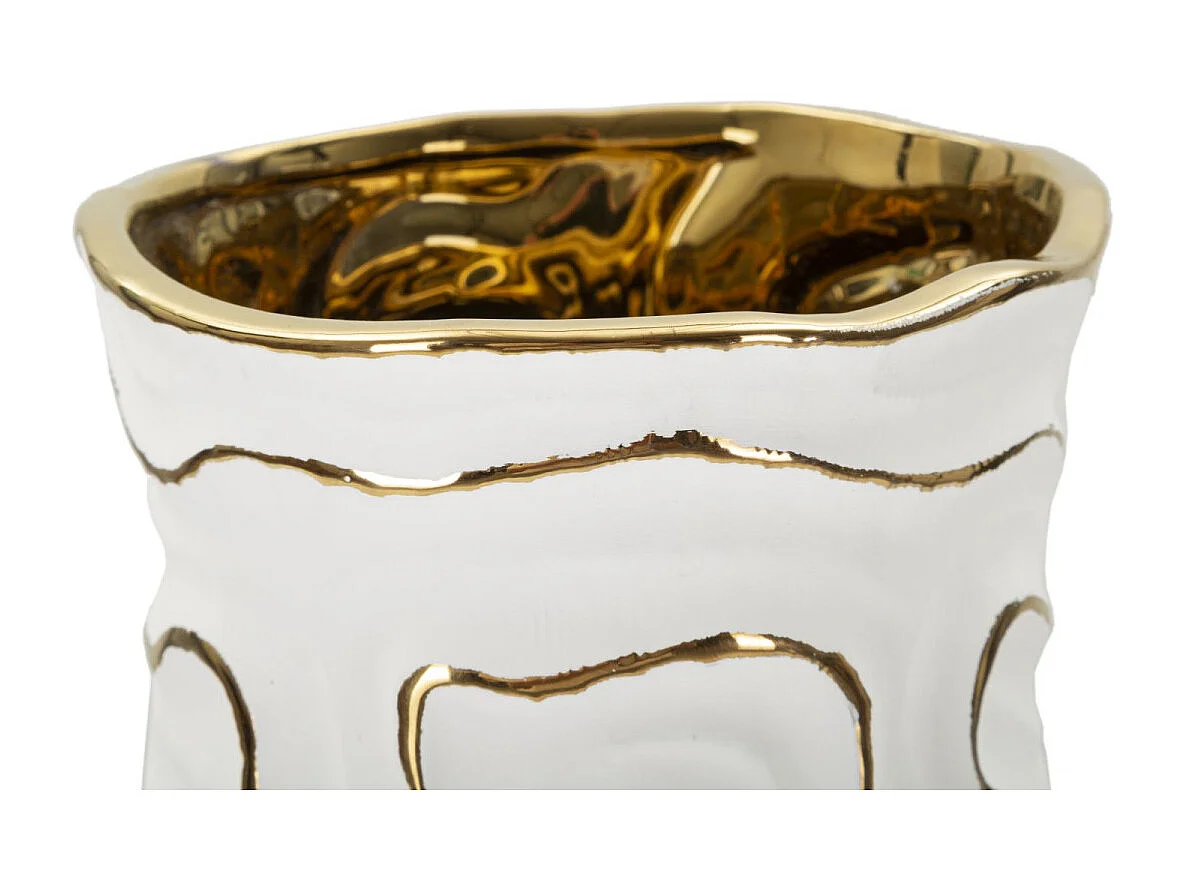 Decoratieve witte en gouden keramische vaas Ø 16x32,5 cm