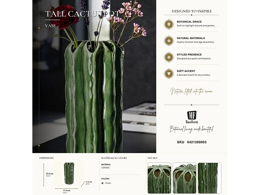 Vase en Céramique "Cactus" 23cm Vert