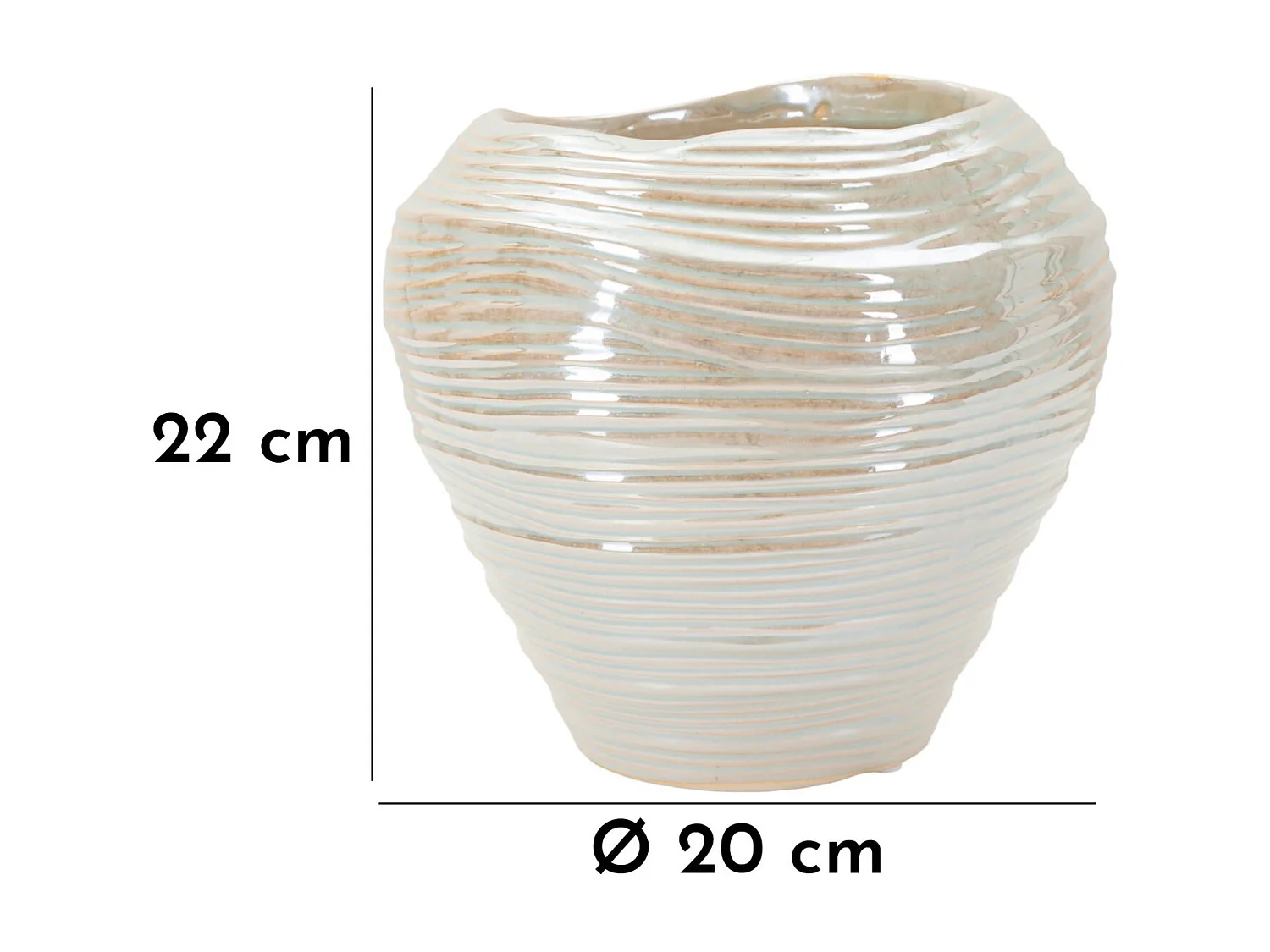 Vase en céramique couleur perle, ø 22x20 cm